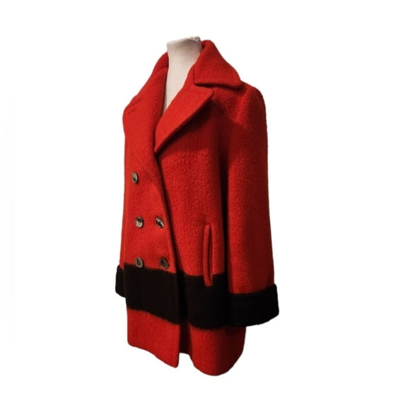 Vintage Authentic Hudson Bay 1970/1980 Red and Black 100% Wool Pea Coat