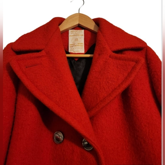 Vintage Authentic Hudson Bay 1970/1980 Red and Black 100% Wool Pea Coat
