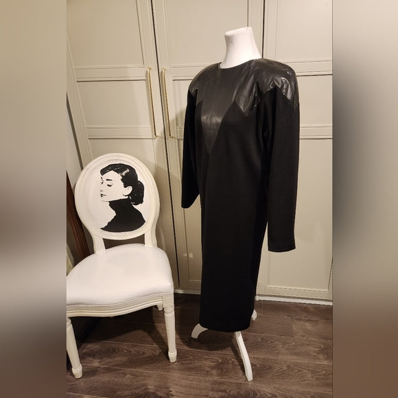 Vintage 90s Wool and Leather Dress