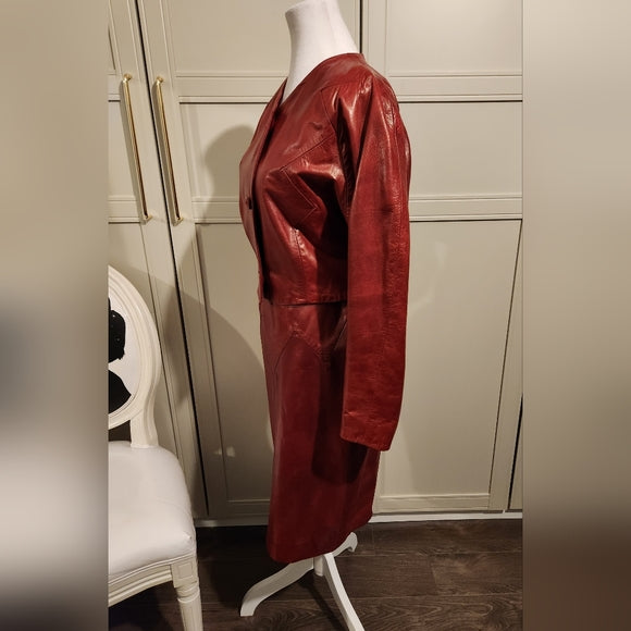 Vintage Red Leather Jacket and Skirt (Super Soft Leather)