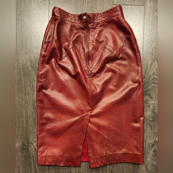 Vintage Red Leather Jacket and Skirt (Super Soft Leather)
