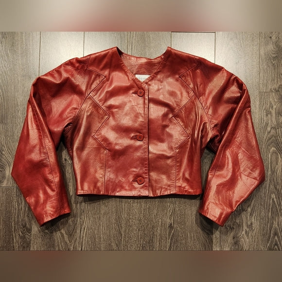 Vintage Red Leather Jacket and Skirt (Super Soft Leather)
