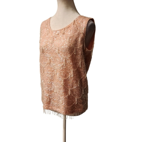 Vintage Pink Sequins & Beaded Sleeveless Top