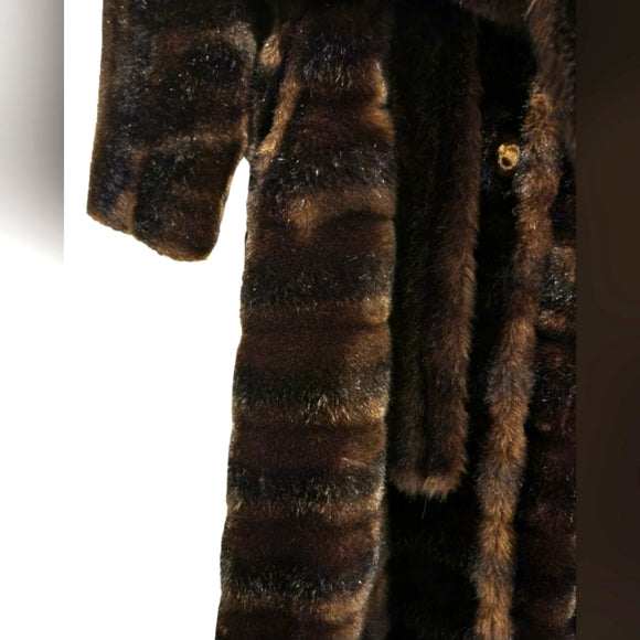 Vintage 1950s Tissavel France Faux Brown Fur Coat with Fur Waistband
