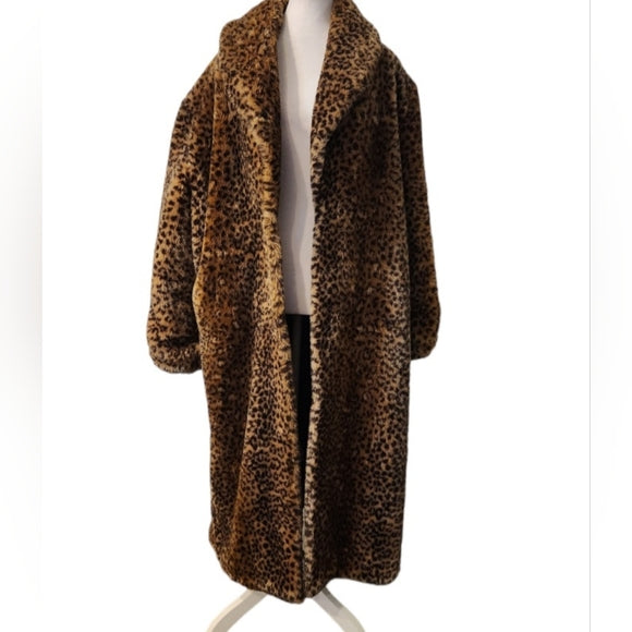 Vintage Animal Print Faux Fur Teddy Long Coat