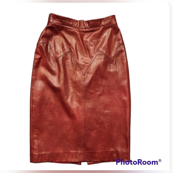 Vintage Red Leather Jacket and Skirt (Super Soft Leather)