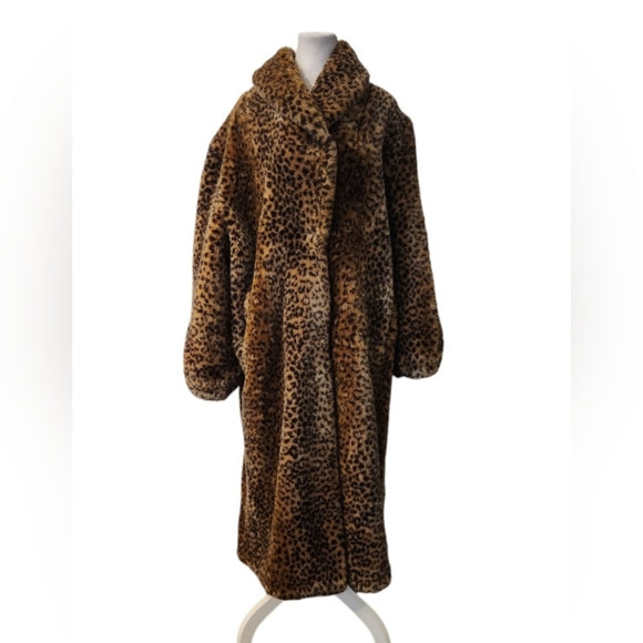 Vintage Animal Print Faux Fur Teddy Long Coat