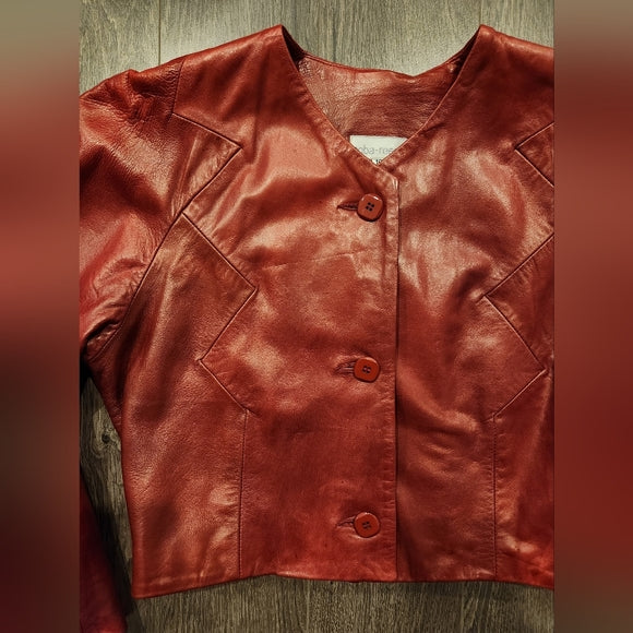 Vintage Red Leather Jacket and Skirt (Super Soft Leather)