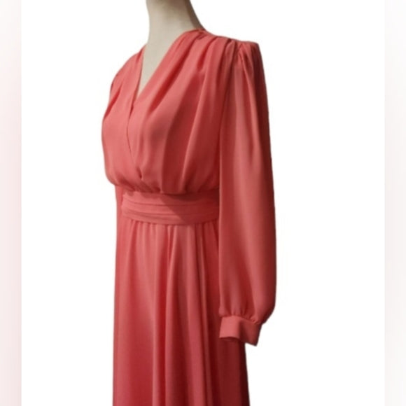 Vintage 80s/90s Pink Chiffon Long Sleeve Dress with Shoulder Pads