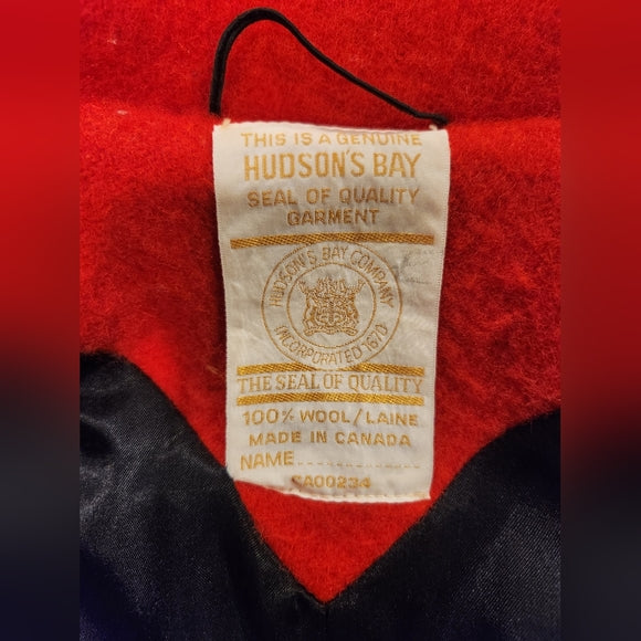 Vintage Authentic Hudson Bay 1970/1980 Red and Black 100% Wool Pea Coat