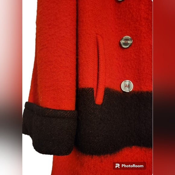 Vintage Authentic Hudson Bay 1970/1980 Red and Black 100% Wool Pea Coat