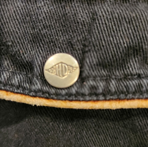 Vintage Harley Davidson Denim Snap Black Embroidered Shirt with Trim