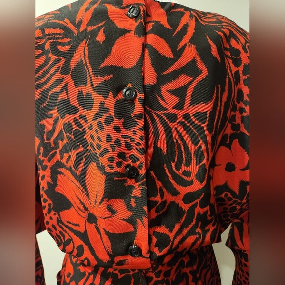 Vintage 80s/90s Red and Black Floral Dress with Pockets & Shoulder Pads