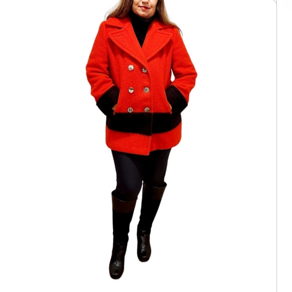Vintage Authentic Hudson Bay 1970/1980 Red and Black 100% Wool Pea Coat