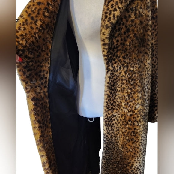 Vintage Animal Print Faux Fur Teddy Long Coat