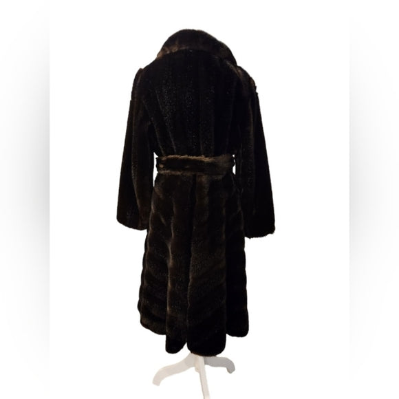 Vintage 1950s Tissavel France Faux Brown Fur Coat with Fur Waistband