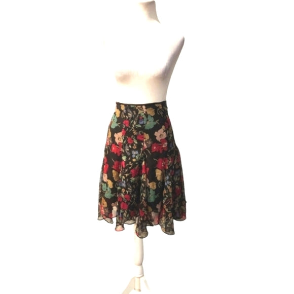 Vintage 1990s Ralph Lauren Floral Chiffon Skirt Lined
