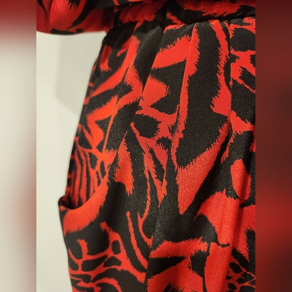 Vintage 80s/90s Red and Black Floral Dress with Pockets & Shoulder Pads