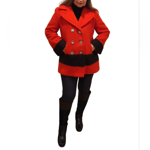 Vintage Authentic Hudson Bay 1970/1980 Red and Black 100% Wool Pea Coat