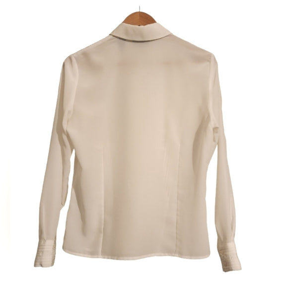 Vintage White Blouse/Shirt with buttons and embroidery on front and sleeve