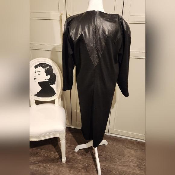 Vintage 90s Wool and Leather Dress