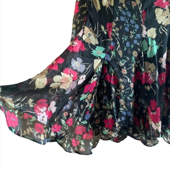 Vintage 1990s Ralph Lauren Floral Chiffon Skirt Lined