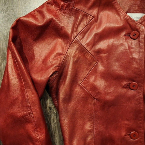 Vintage Red Leather Jacket and Skirt (Super Soft Leather)