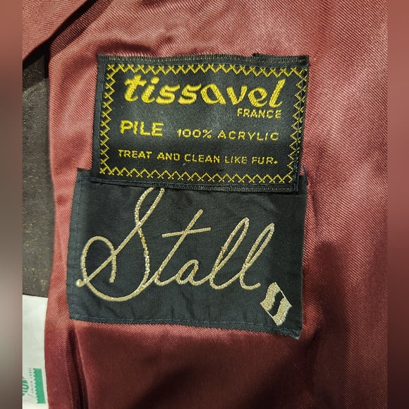 Vintage 1950s Tissavel France Faux Brown Fur Coat with Fur Waistband