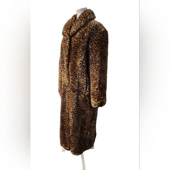 Vintage Animal Print Faux Fur Teddy Long Coat