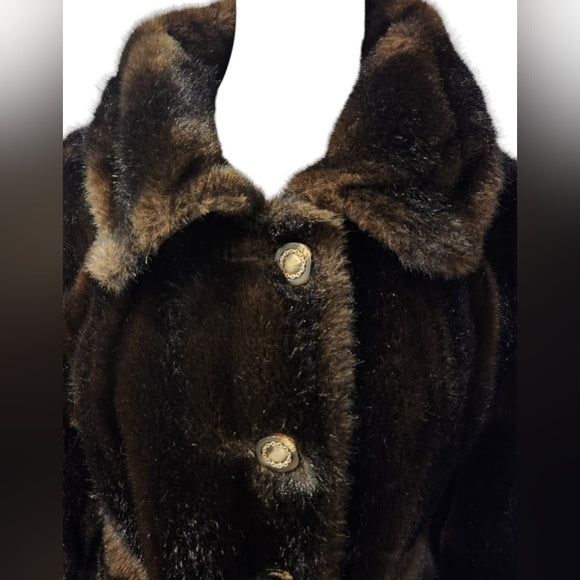 Vintage 1950s Tissavel France Faux Brown Fur Coat with Fur Waistband