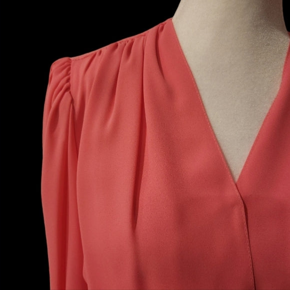 Vintage 80s/90s Pink Chiffon Long Sleeve Dress with Shoulder Pads