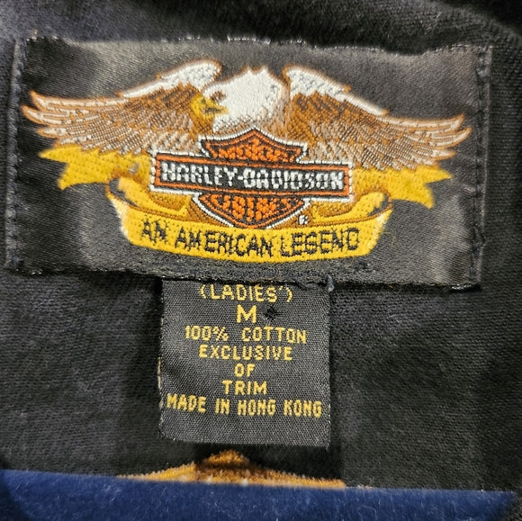 Vintage Harley Davidson Denim Snap Black Embroidered Shirt with Trim