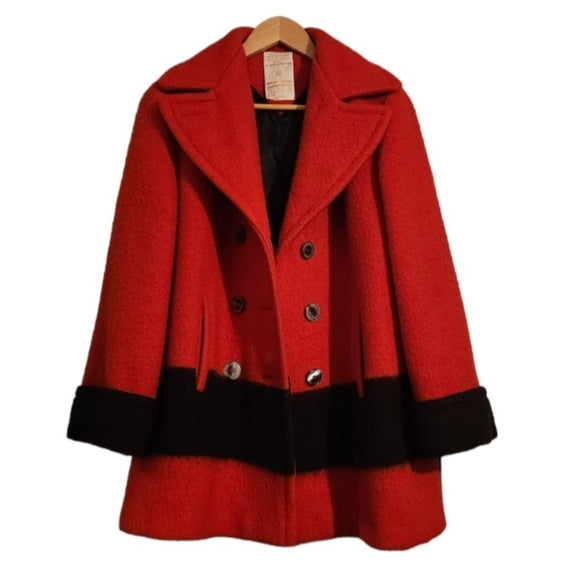Vintage Authentic Hudson Bay 1970/1980 Red and Black 100% Wool Pea Coat