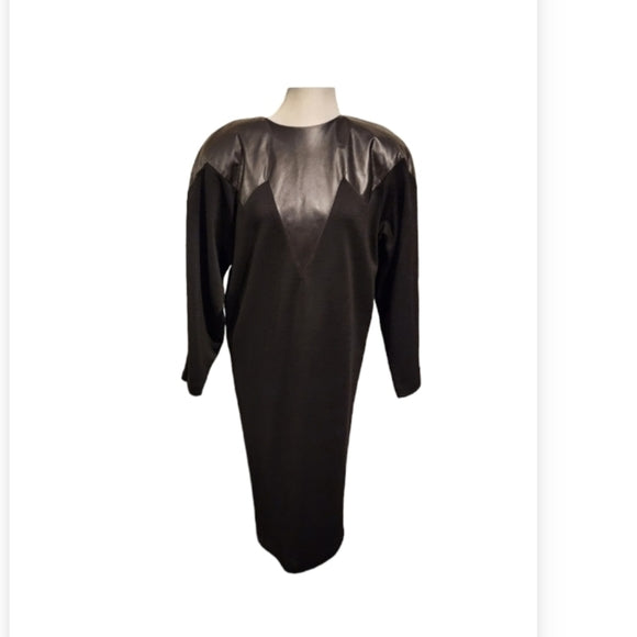 Vintage 90s Wool and Leather Dress