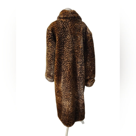 Vintage Animal Print Faux Fur Teddy Long Coat