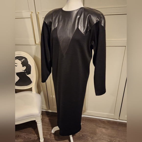 Vintage 90s Wool and Leather Dress