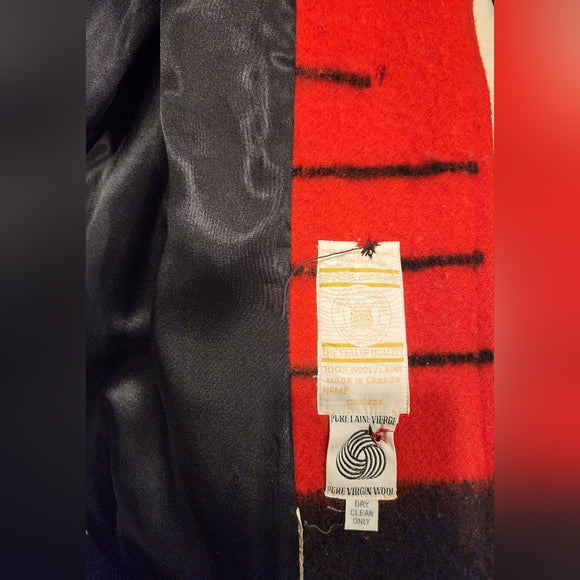 Vintage Authentic Hudson Bay 1970/1980 Red and Black 100% Wool Pea Coat
