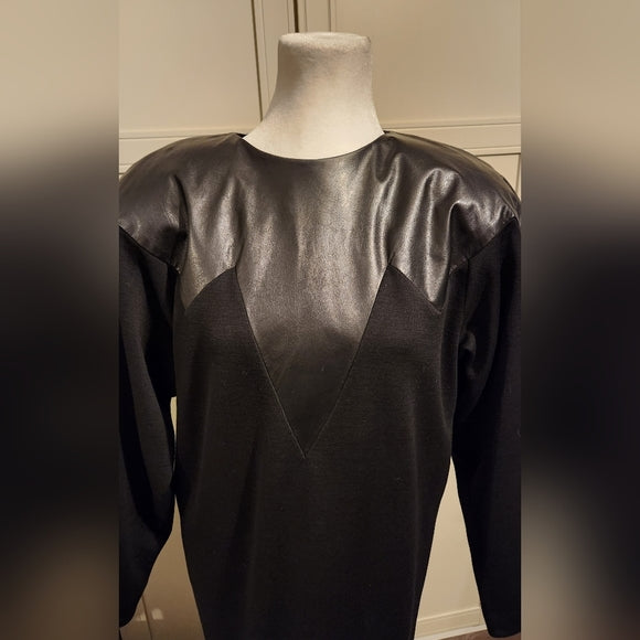 Vintage 90s Wool and Leather Dress