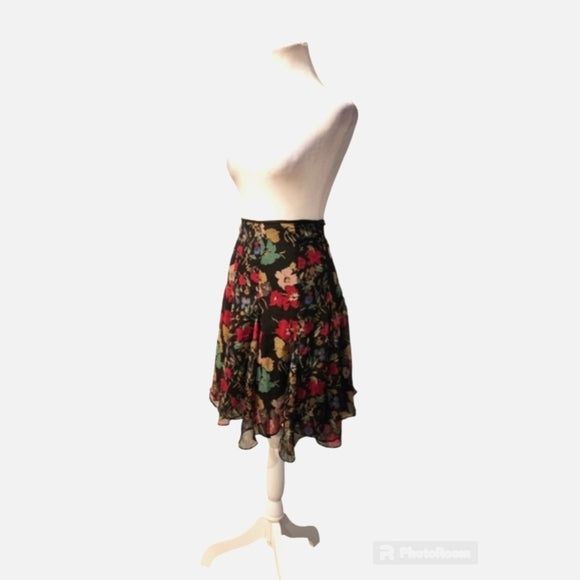 Vintage 1990s Ralph Lauren Floral Chiffon Skirt Lined