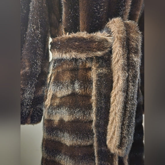 Vintage 1950s Tissavel France Faux Brown Fur Coat with Fur Waistband