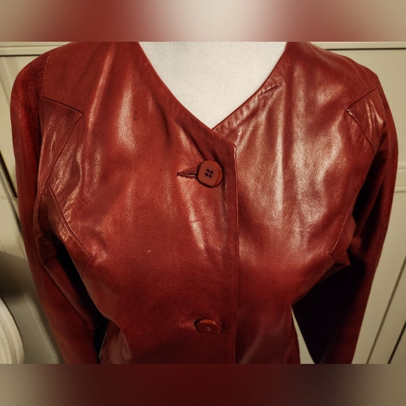 Vintage Red Leather Jacket and Skirt (Super Soft Leather)