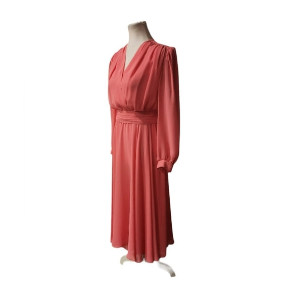 Vintage 80s/90s Pink Chiffon Long Sleeve Dress with Shoulder Pads