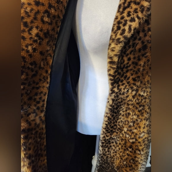 Vintage Animal Print Faux Fur Teddy Long Coat