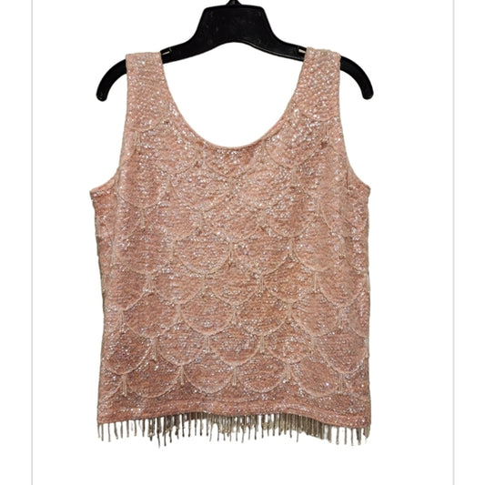 Vintage Pink Sequins & Beaded Sleeveless Top