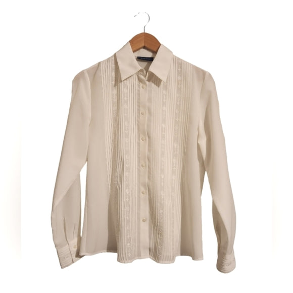 Vintage White Blouse/Shirt with buttons and embroidery on front and sleeve