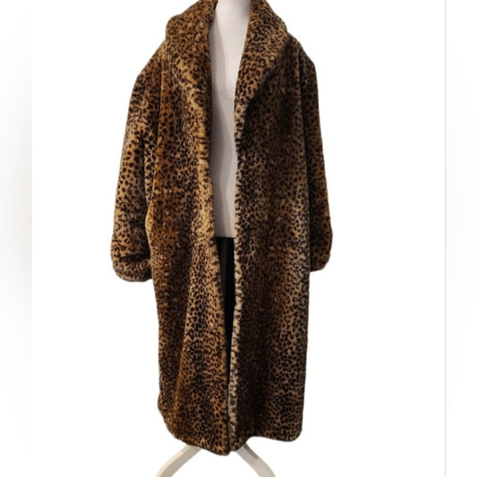 Vintage Animal Print Faux Fur Teddy Long Coat