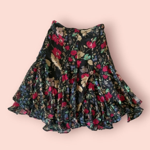 Vintage 1990s Ralph Lauren Floral Chiffon Skirt Lined