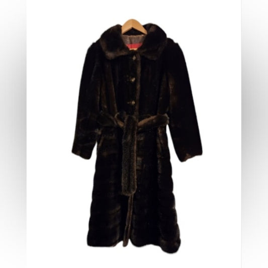Vintage 1950s Tissavel France  Faux Brown Fur Coat with Fur Waistband