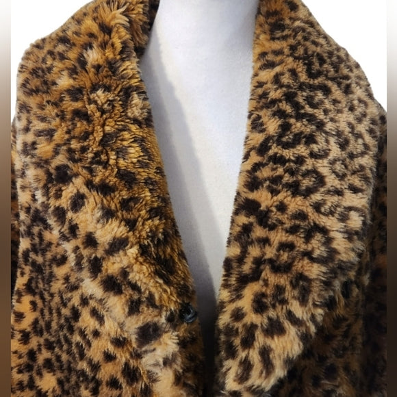 Vintage Animal Print Faux Fur Teddy Long Coat