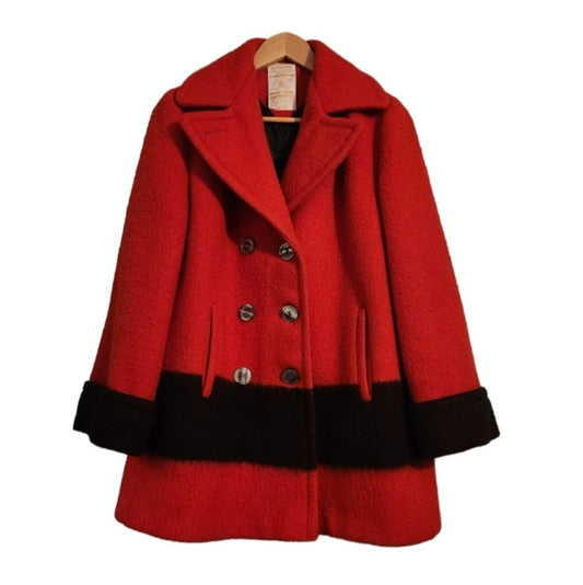 Vintage Authentic Hudson Bay 1970/1980 Red and Black 100% Wool Pea Coat